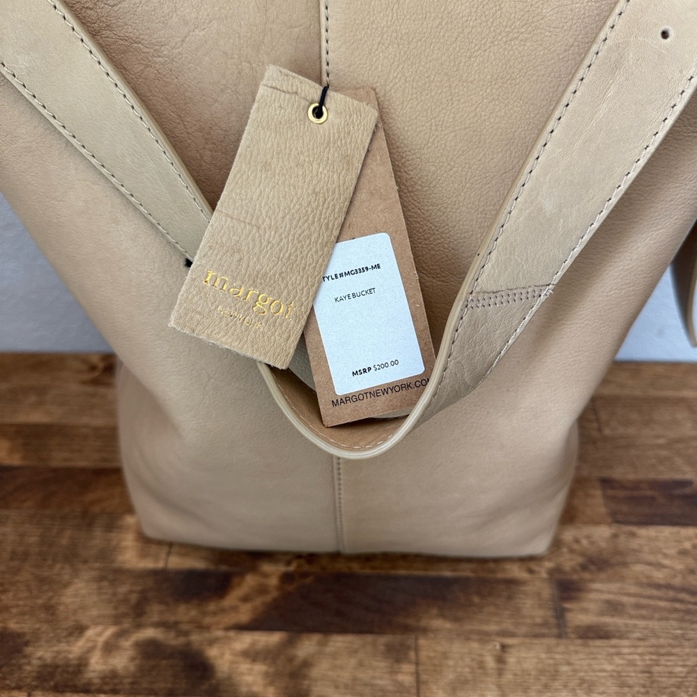 Margot New York Kaye Bucket Bag Beige Leather Tote NWT - Picture 5 of 17